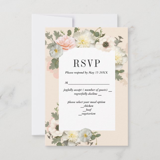 Blush-pioner och anemone romantisk RSVP-kort OSA Kort (Framsida)