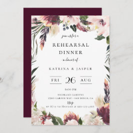 Blush Plum Blommig Ram Förfestmiddag Inbjudningar
