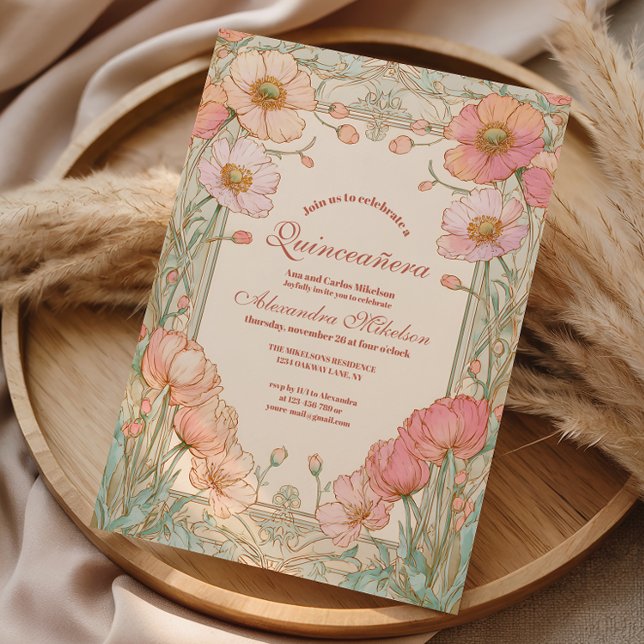 Blush Poppy Quinceañera Celebration Inbjudningar (Skapare uppladdad)