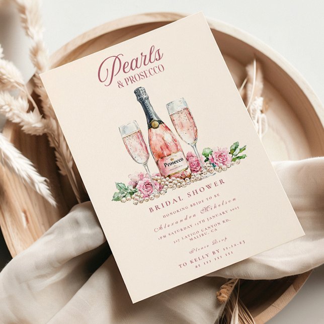 Blush Prosecco Pärlor Bröllopsfest Firande Inbjudningar (Skapare uppladdad)