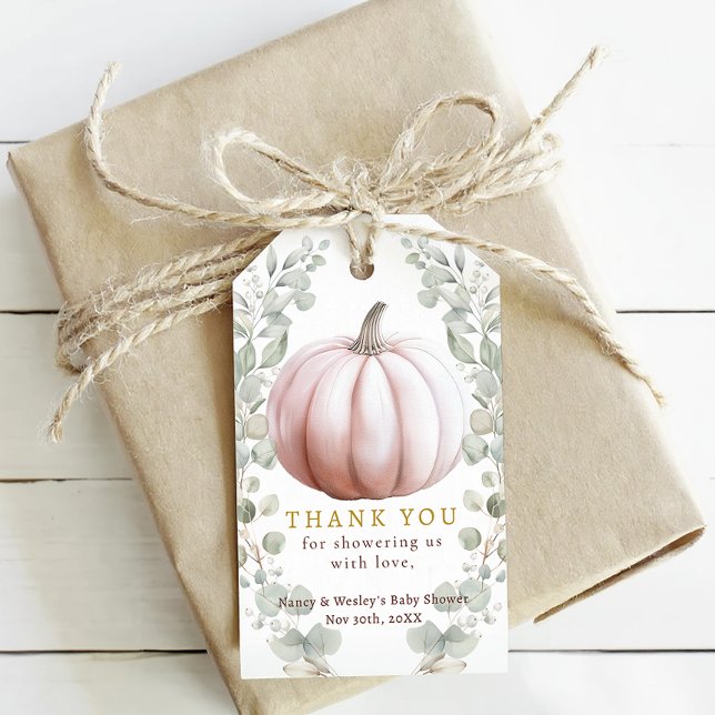 Blush Pumpkin Eucalyptus Höst Baby Shower Favor Ta Presentetikett (Thank You Tag)