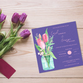 Blush & Purple Floral Mason Jar Wedding Invitation Magnetisk Inbjudningskort