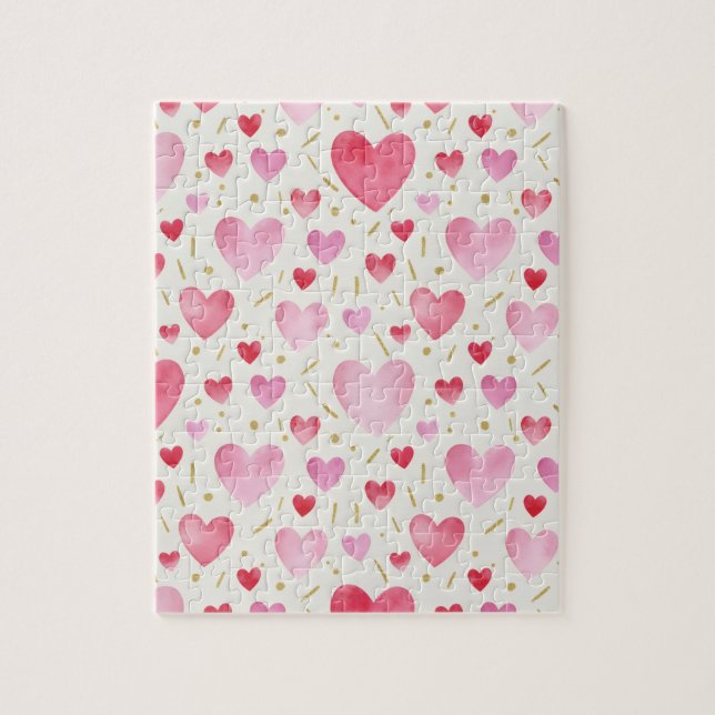 Blush Radiance | Pink & Gold Watercolor Hearts Pussel (Vertikal)