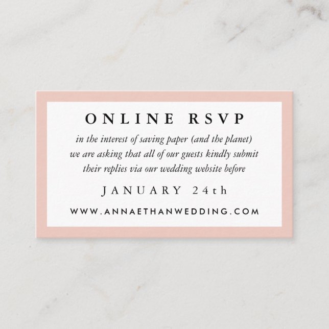 Blush Ram Bröllop Online RSVP-kort Tilläggskort (Framsida)