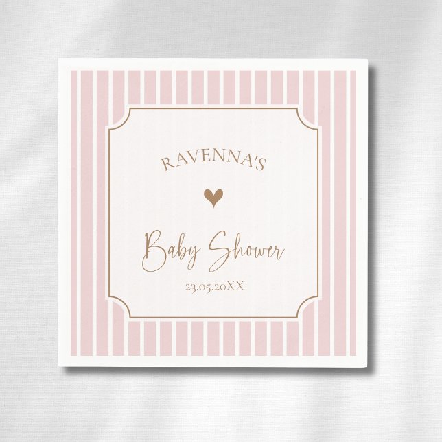 Blush-randig Whimsical guldram babyfirande Pappersservett (Skapare uppladdad)