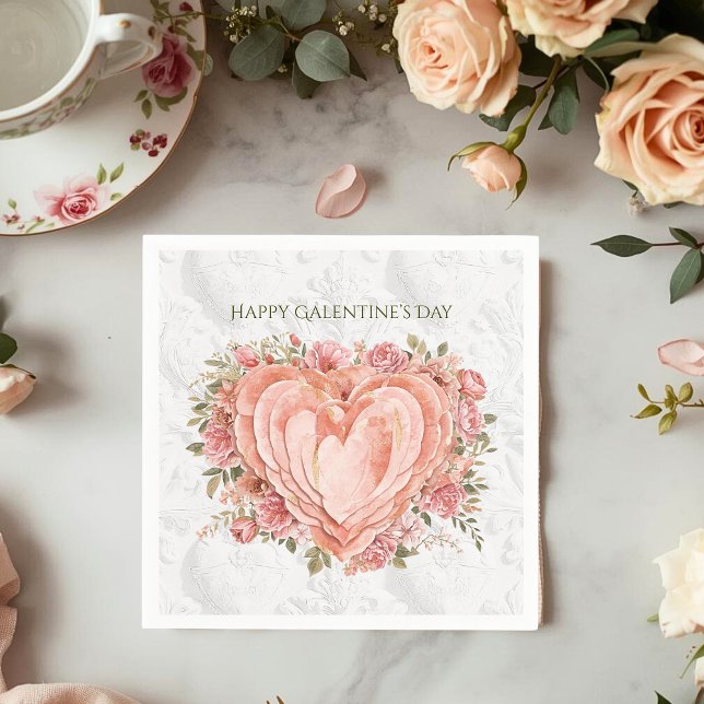 Blush Rococo Floral Heart Galentine Garden Elegant Pappersservett (Skapare uppladdad)