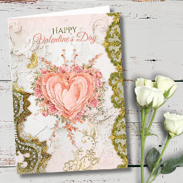 Blush Rococo Floral Heart Galentine Lace Elegance Helgkort