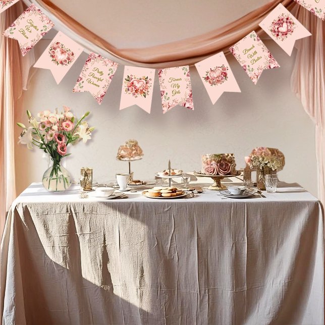 Blush Rococo Garden Galentine Party Floral Flags Vimplar (Skapare uppladdad)