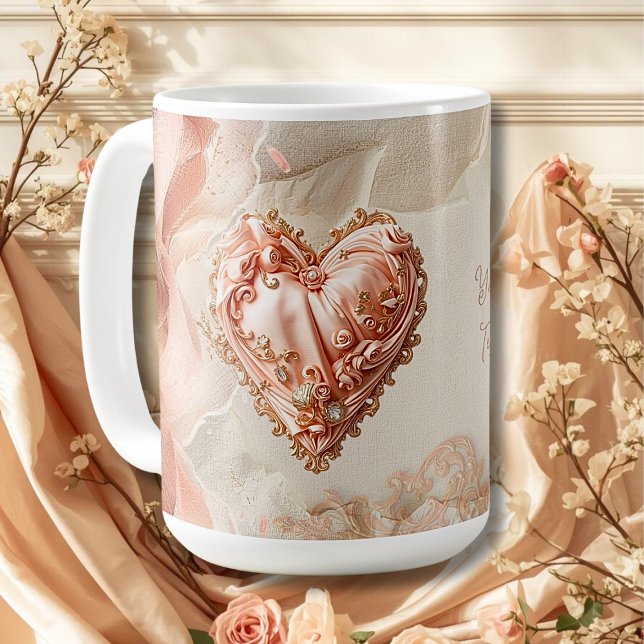 Blush Rococo Heart Filigree Romantic Keepsake Kaffemugg (Skapare uppladdad)