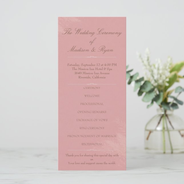 Blush Romance Wedding Program (Stående Fram)