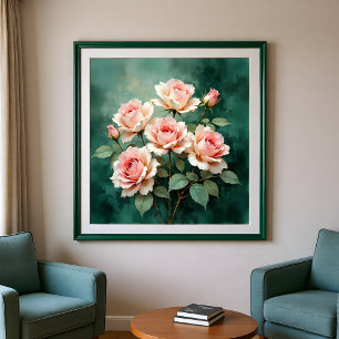 Blush Ros Elegans på Djupgrön Jade Fototryck