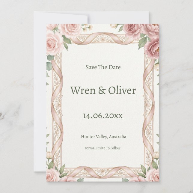 Blush Ros Greenery Spara Datum-kort Datumet (Framsida)