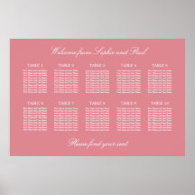 Blush Rosa 10 Bord Bröllops Sittplaneringsaffisch