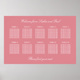 Blush Rosa 10 Bord Bröllops Sittplaneringsaffisch Poster