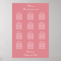 Blush Rosa 12 Bord Bröllops Sittplaneringsaffisch