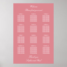 Blush Rosa 12 Bord Bröllops Sittplaneringsaffisch Poster