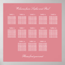 Blush Rosa 13 Bord Bröllops Platsindelning Affisch