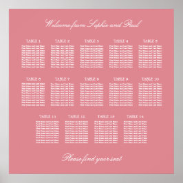 Blush Rosa 14 Bord Bröllops Placeringsplan Affisch