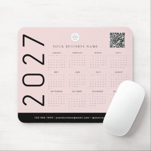 Blush Rosa 2027 Kalender Företagets Logotyp QR-kod Musmatta