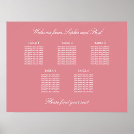Blush Rosa 5 Bord Bröllops Placeringsplan Affisch