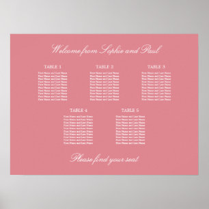 Blush Rosa 5 Bord Bröllops Placeringsplan Affisch