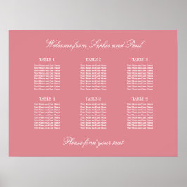 Blush Rosa 6 Bord Bröllops Placeringsplan Affisch