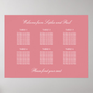 Blush Rosa 6 Bord Bröllops Placeringsplan Affisch