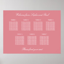 Blush Rosa 7 Bord Bröllops Sittplaneringsaffisch