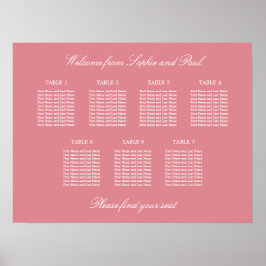 Blush Rosa 7 Bord Bröllops Sittplaneringsaffisch Poster