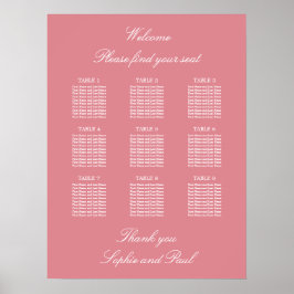 Blush Rosa 9 Bord Bröllops Placeringsplan Affisch
