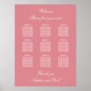 Blush Rosa 9 Bord Bröllops Placeringsplan Affisch