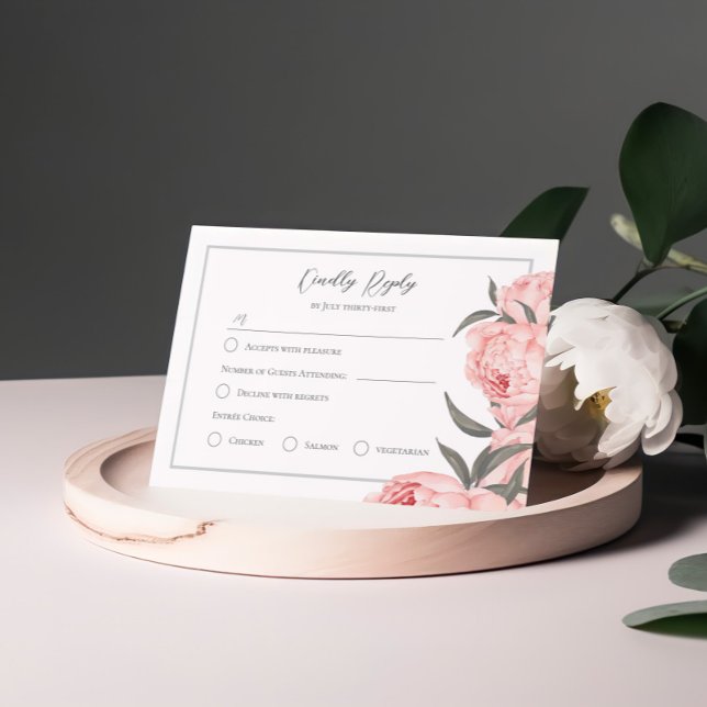 Blush Rosa Akvarell Peony Bröllops RSVP-kort OSA Kort (Skapare uppladdad)