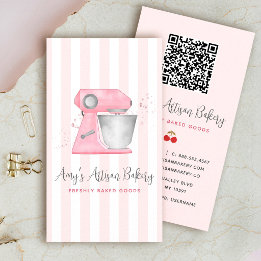 Blush Rosa Bakmixar Randigt Mönster QR-kod Visitkort
