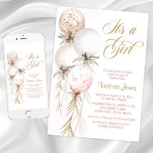 Blush Rosa Ballong Bebis Kalas Inbjudan