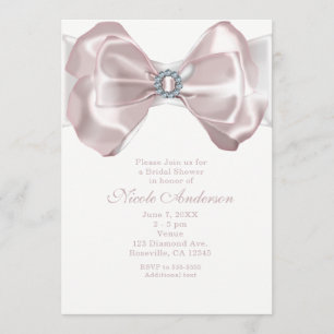Blush Rosa Band Båge & Diamanter Chic Inbjudningar