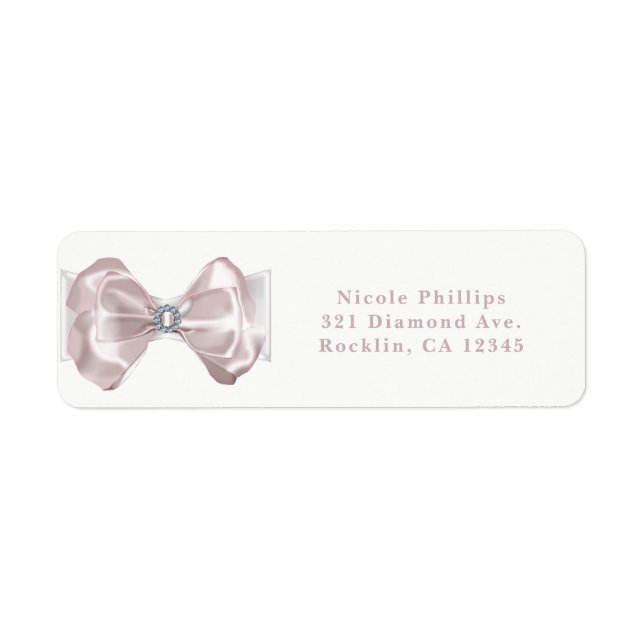 Blush Rosa Band & Diamanter Elegant Inbjudan Returadress Etikett (Framsidan)