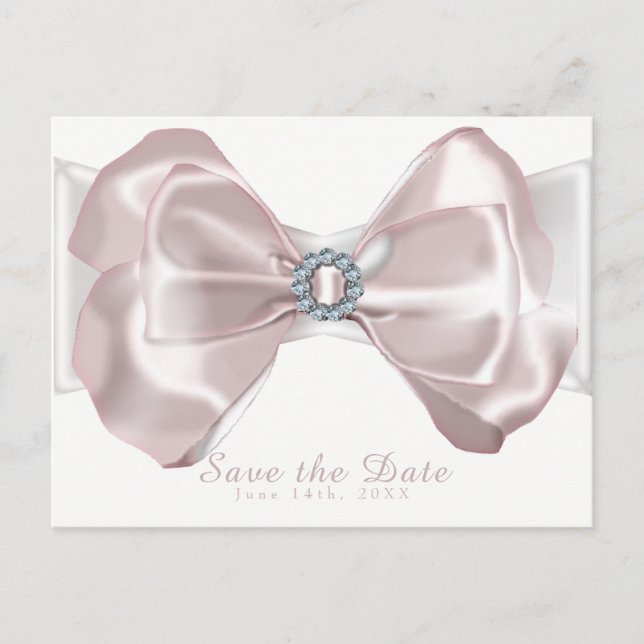 Blush Rosa Band & Diamanter Elegant Save the Date Meddelande Vykort (Framsida)
