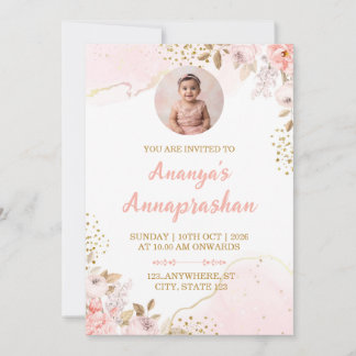 Blush Rosa Blommig Annaprashan Fotoinbjudan Inbjudningar