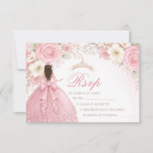 Blush Rosa Blommig Båg Flicka Quinceañera RSVP-kor