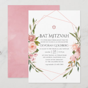 Blush Rosa Blommig Bat Mitzvah-inbjudan Inbjudningar