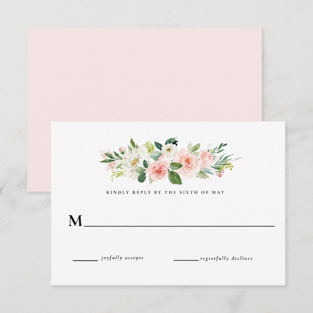 Blush Rosa Blommig Bröllop Svar RSVP Inbjudningar (Fram/baksida)