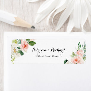 Blush Rosa Blommig Bröllops Returadressetikett Returadress Etikett