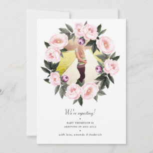 Blush Rosa Blommig Foto Graviditet Meddelande
