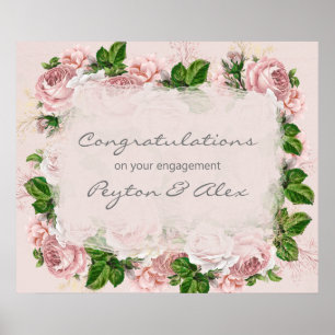 Blush Rosa Blommig Grattis Förlovning Poster