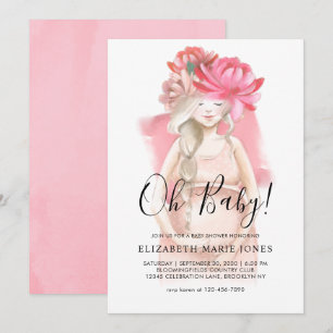 Blush Rosa Blommig Gravid Mamma Blivande Bebis Bab Inbjudningar