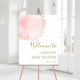 Blush Rosa Blommig Guld Baby Shower Välkomstskylt Poster
