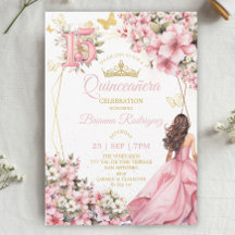 Blush Rosa Blommig Guld Fjärilar Quinceañera