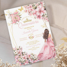 Blush Rosa Blommig Guld Fjärilar Quinceañera