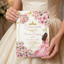 Blush Rosa Blommig Guld Fjärilar Quinceañera
