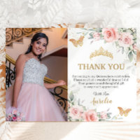 Blush Rosa Blommig Guld Krona Quinceañera Foto 